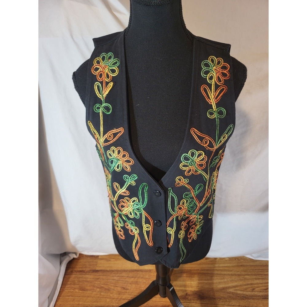 VINTAGE‎ Elco Embroidered Vest Boho  Jean Appliqué Western Floral Size M